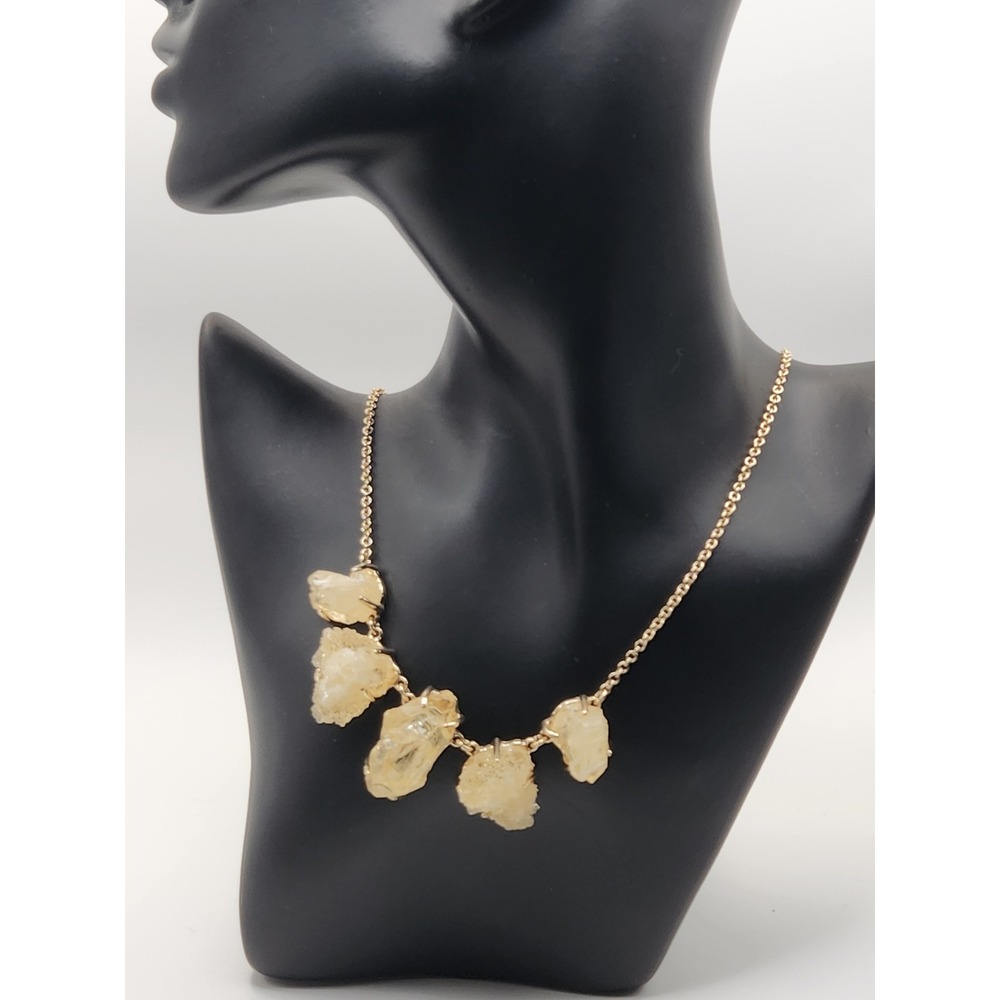 Gold Tone‎ Raw Citrine Quartz Crystal Statement Bib Necklace Yellow Amber Stone